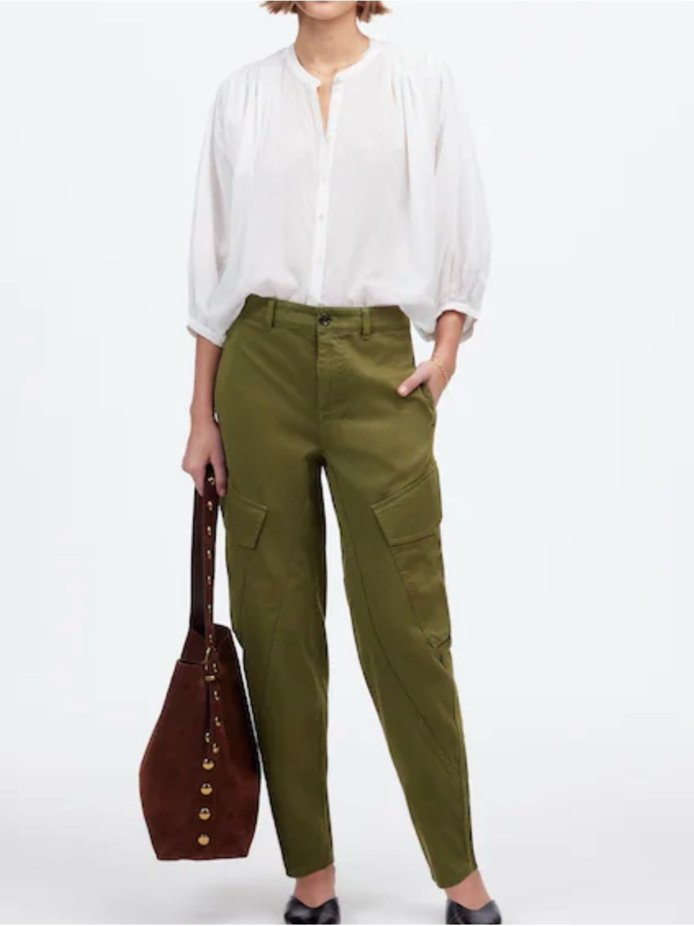 Madewell- The Barrel-Leg Utility Pant in Garment-Dyed Twill Desert Olive